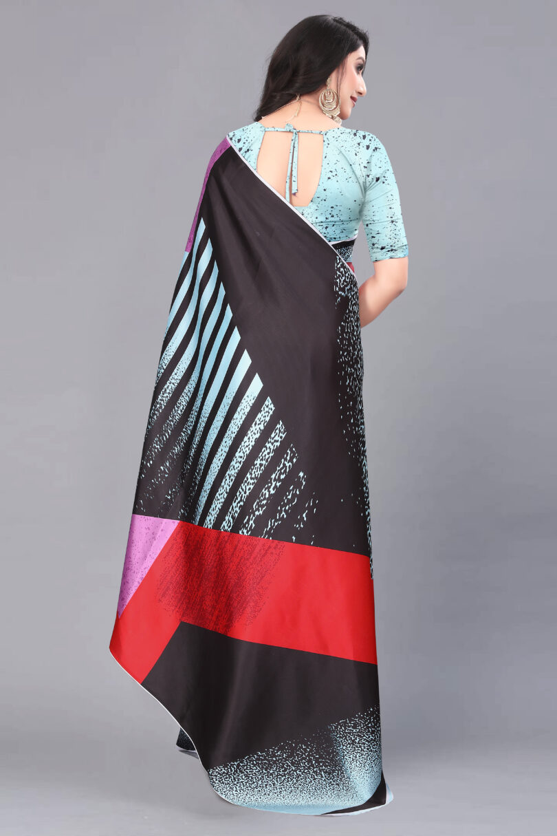 Geometric Print Satin Saree - Image 2