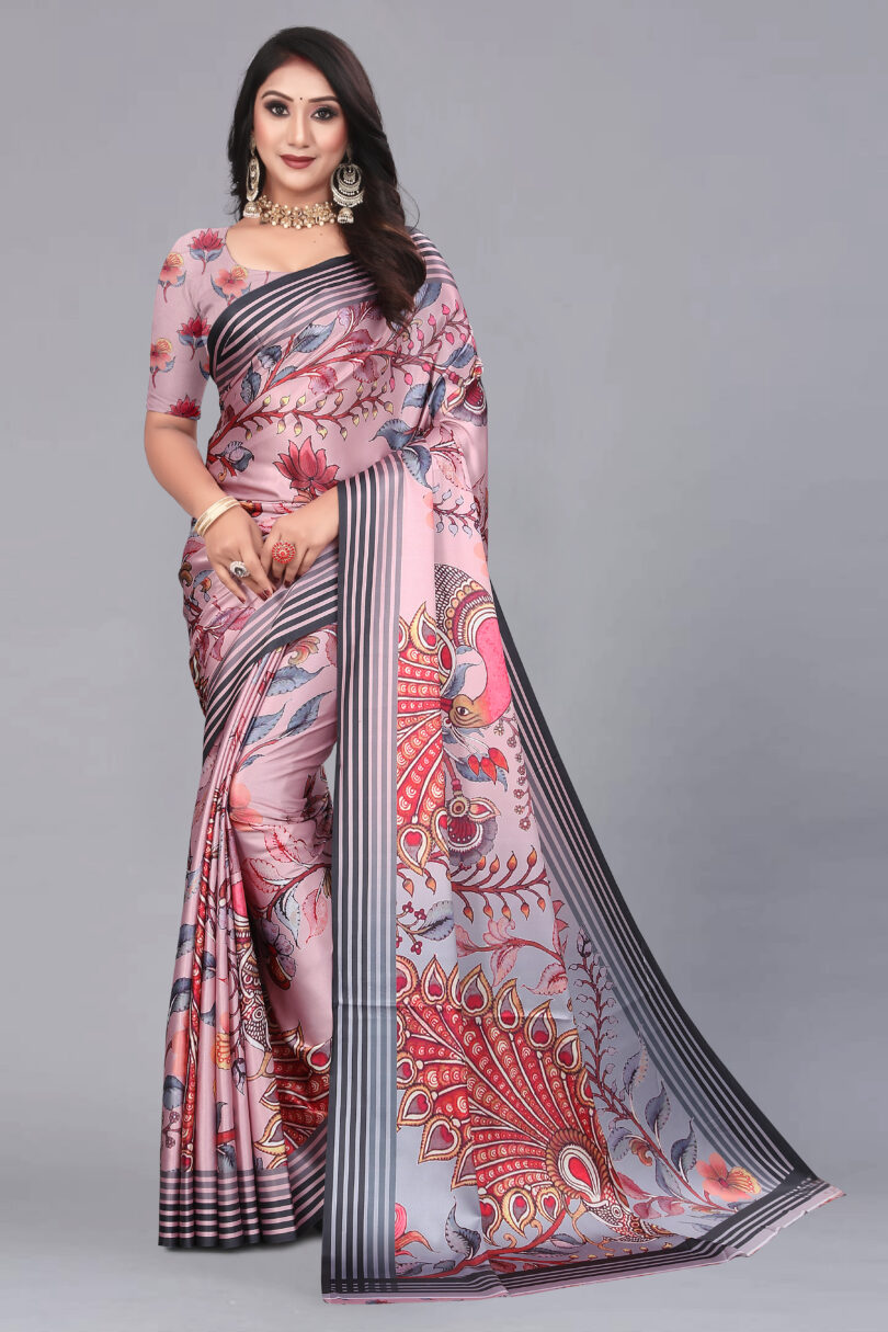 Beautiful Floral Print Satin Saree for women - Image 4