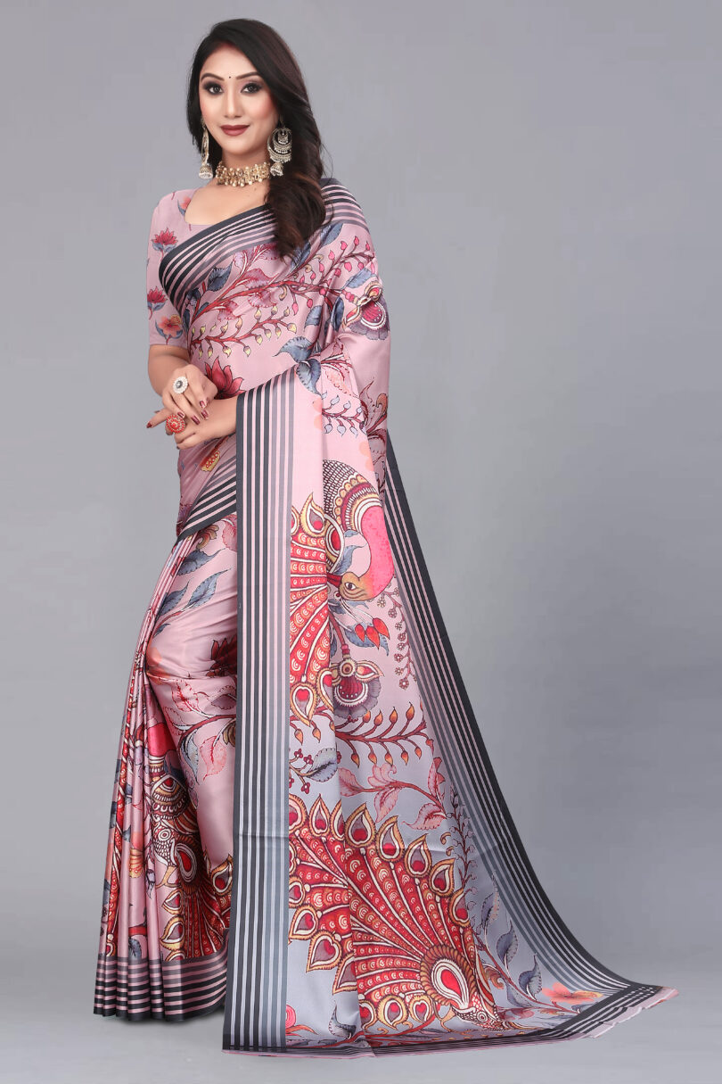 Beautiful Floral Print Satin Saree for women - Image 3