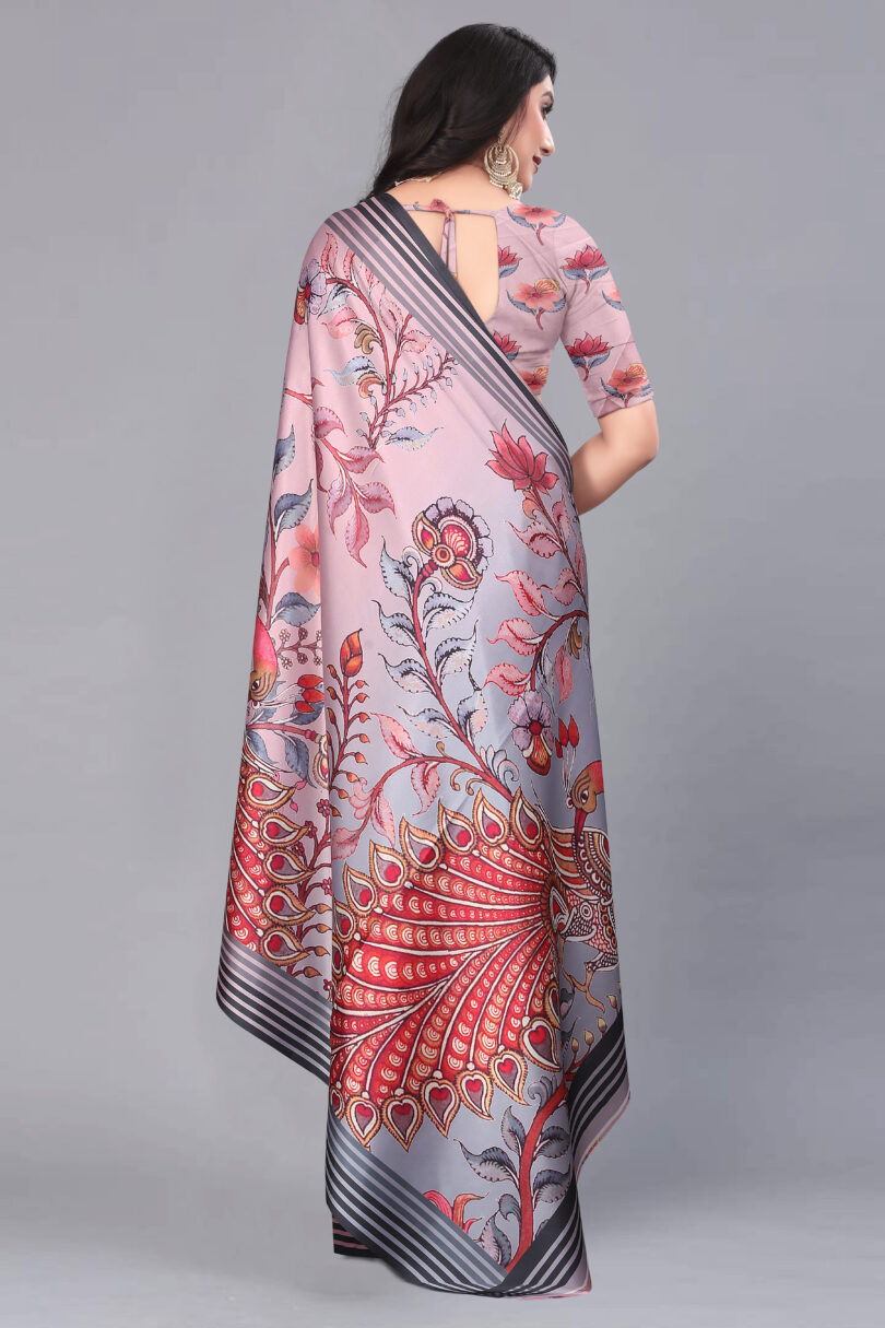 Beautiful Floral Print Satin Saree for women - Image 2