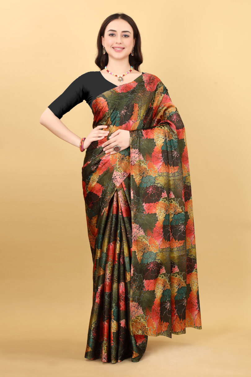 Women Multi Color Printed Saree With Blouse - Image 4