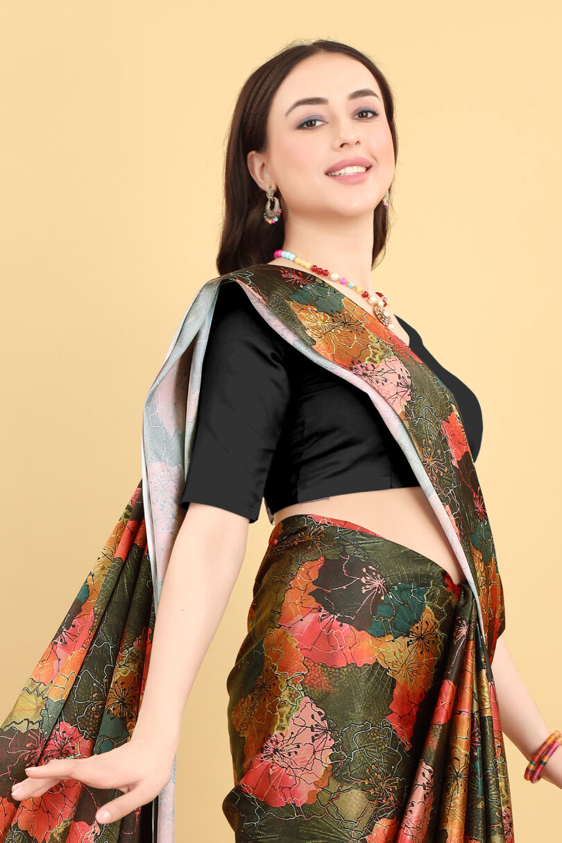 Women Multi Color Printed Saree With Blouse - Image 7