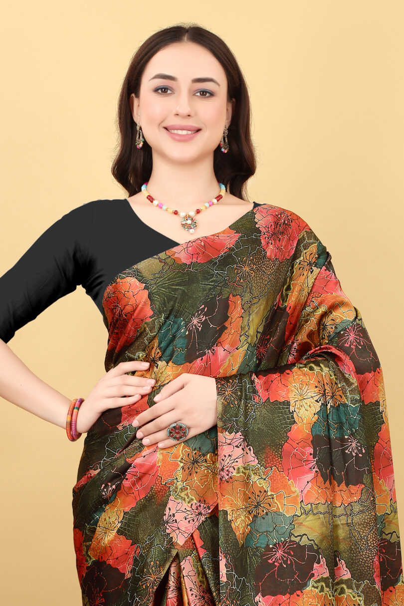 Women Multi Color Printed Saree With Blouse - Image 3