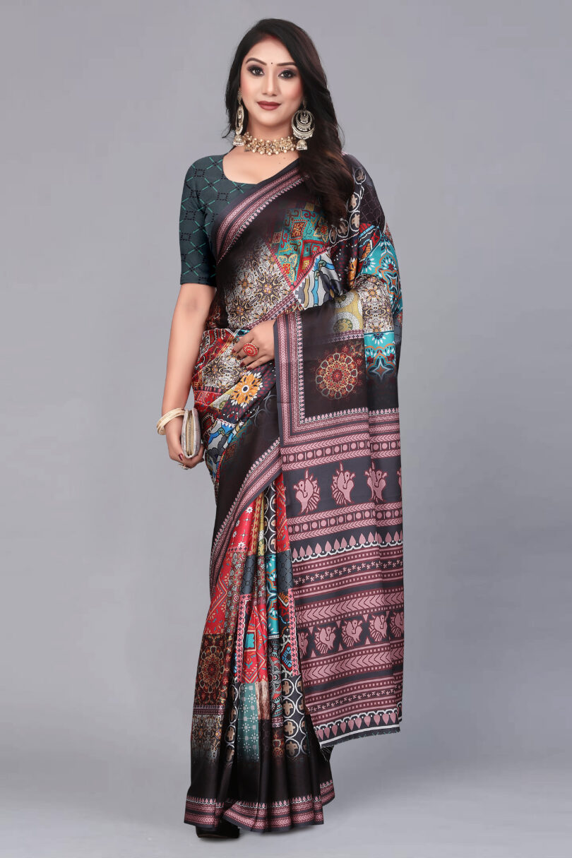 GOOD LOOKING HEAVY SATIN SILK DIGITAL PRINT SAREE WITH DIGITAL PRINT BLOUSE - Image 3