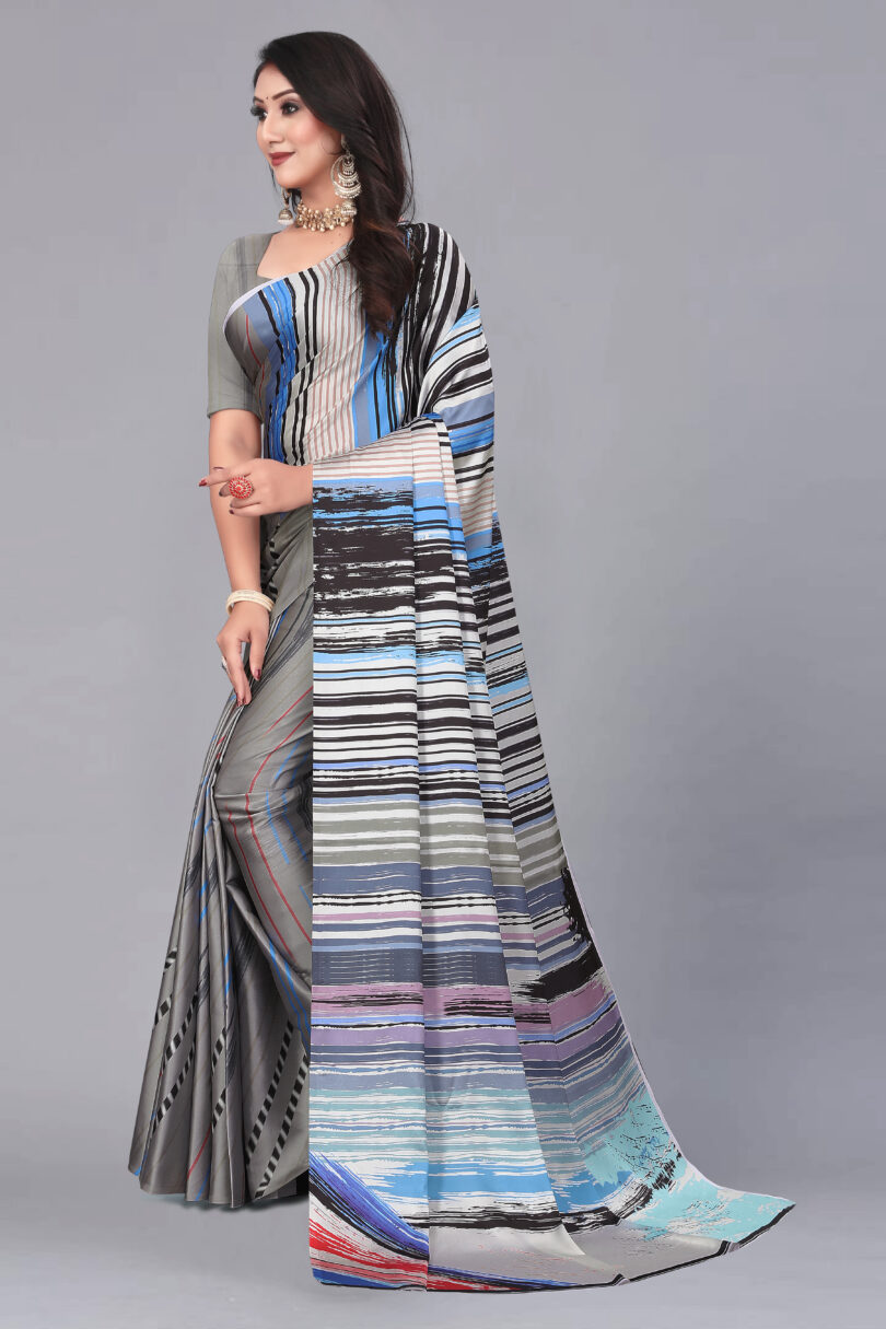 Striped Satin Saree - Image 3