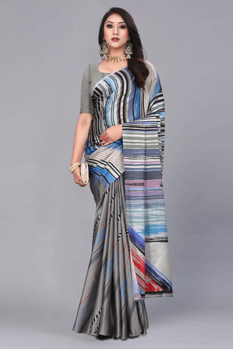 Striped Satin Saree - Image 4