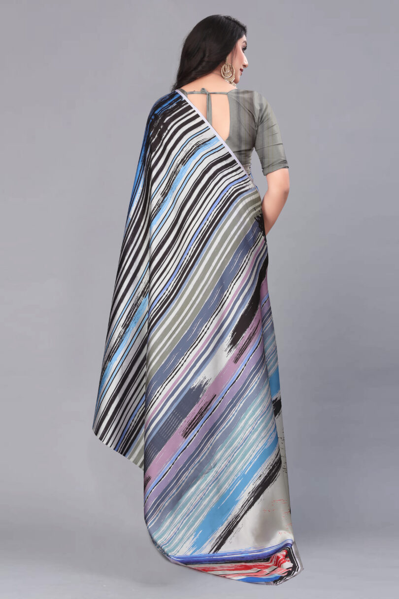 Striped Satin Saree - Image 2