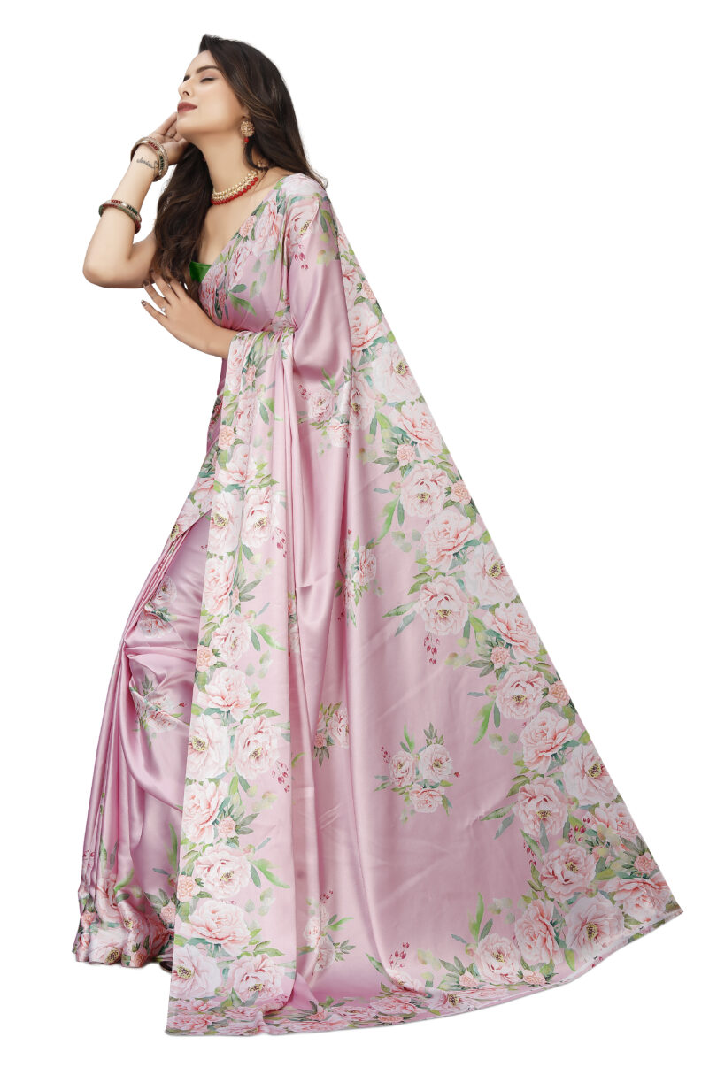 Baby Pink Japan Digital Printed Satin Saree - Image 3