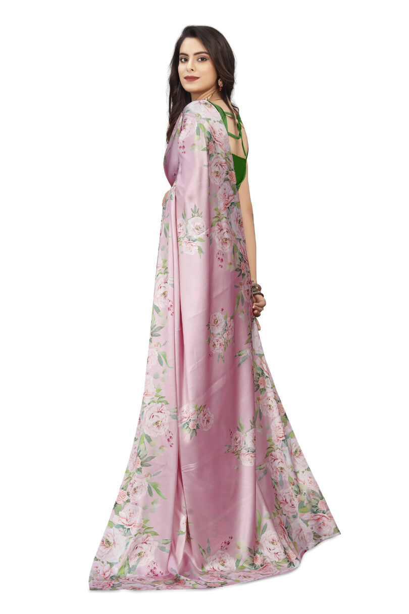 Baby Pink Japan Digital Printed Satin Saree - Image 4