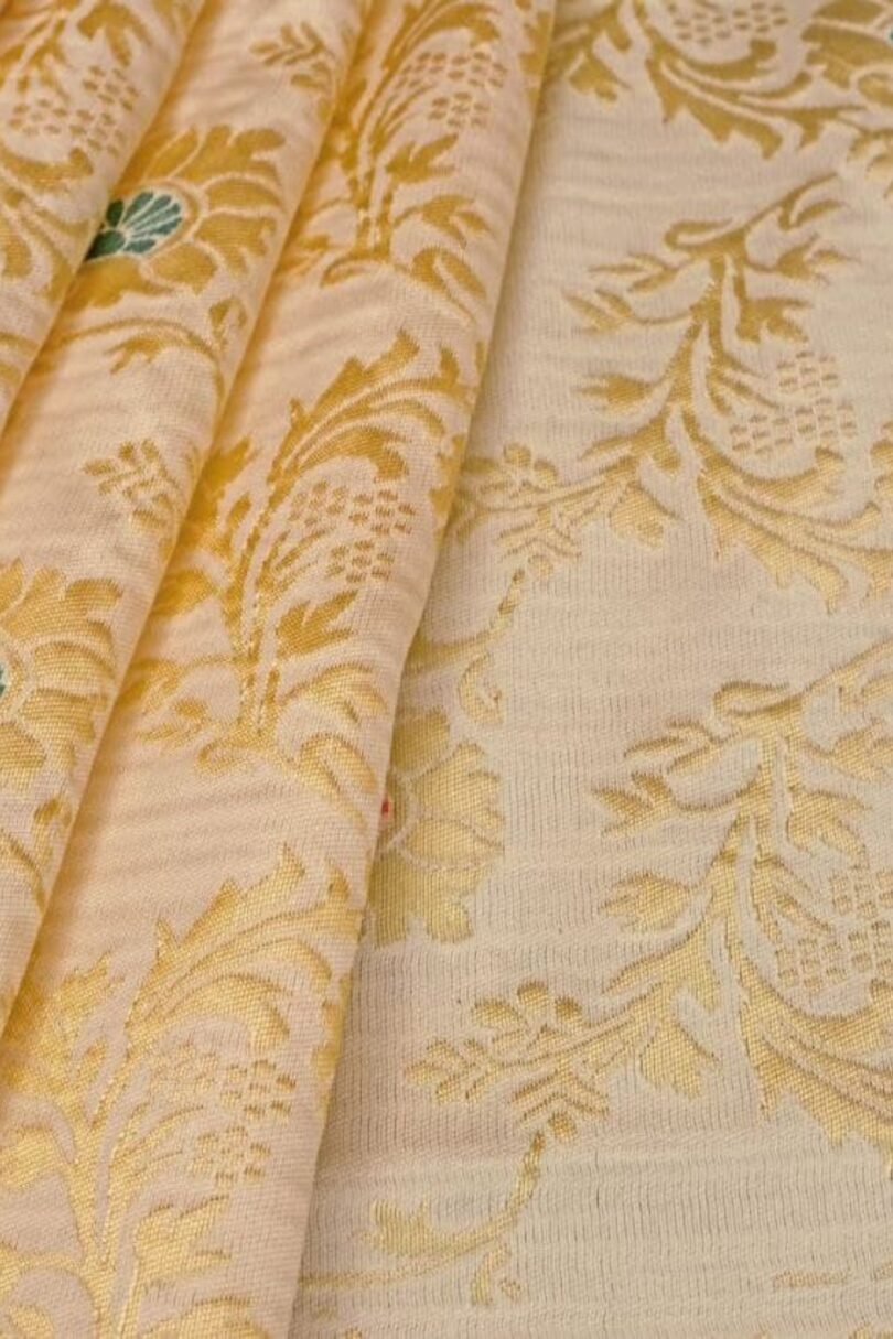 Beige Zari Work Soft Lichi Silk Saree - Image 3