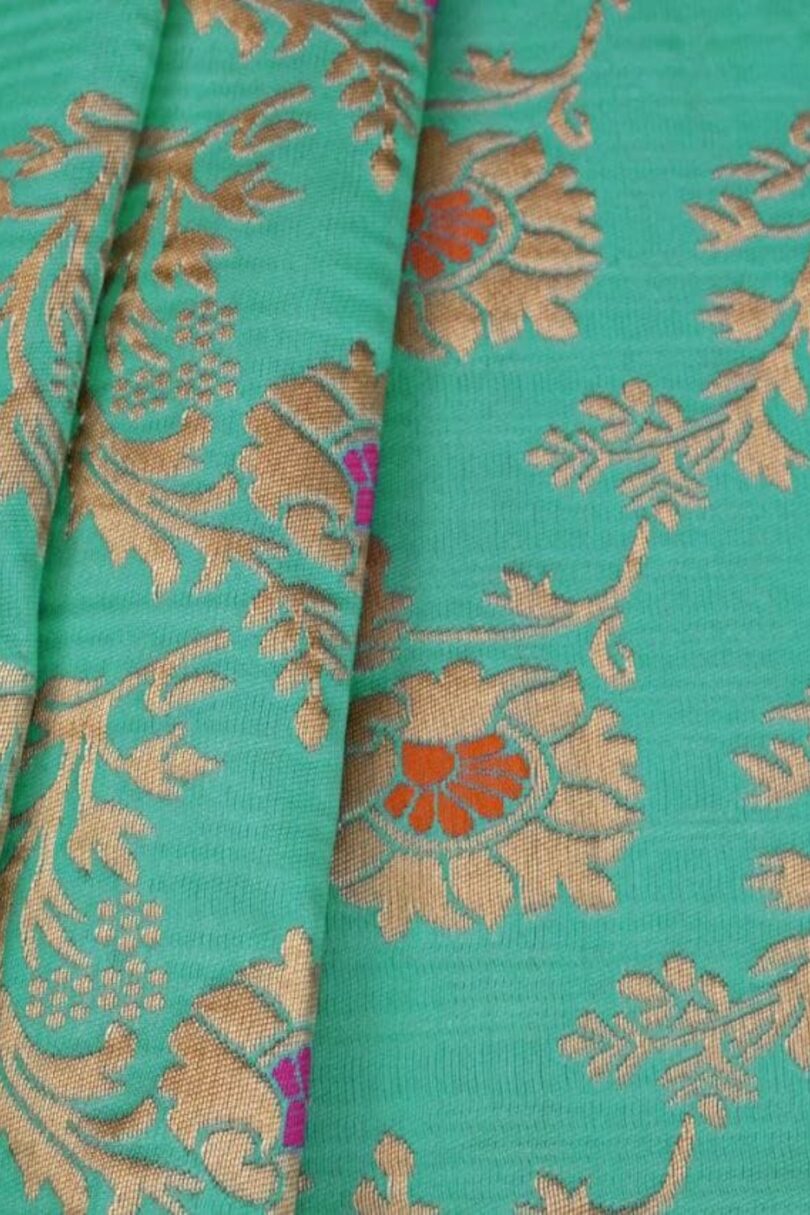 Rama Zari Work Soft Lichi Silk Saree - Image 3