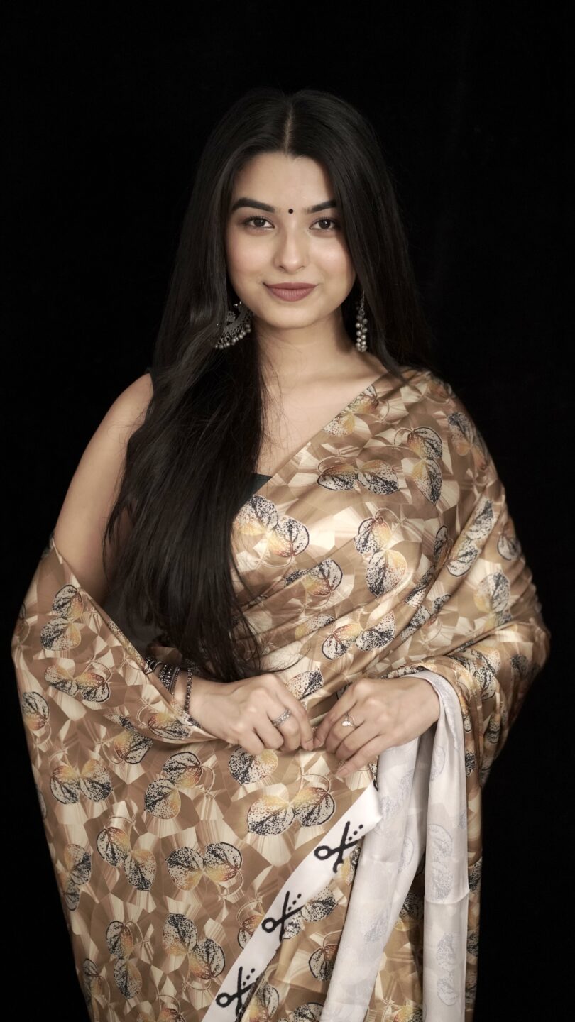 Beige & Multi Coloured Soft Silk with 4D Effect Digital Floral Print - Image 3