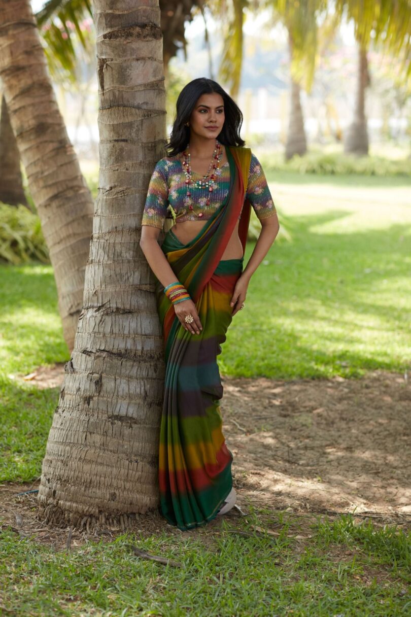 Multicolor Bollywood Style Saree - Image 4