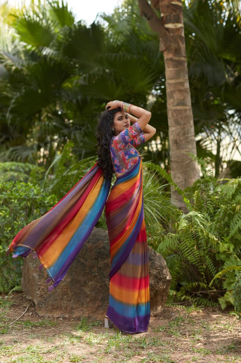 Multicolor Bollywood Style Saree - Image 4