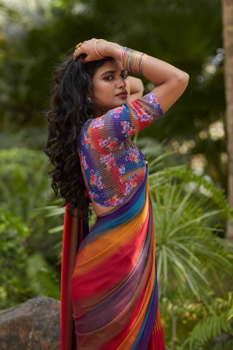 Multicolor Bollywood Style Saree - Image 5