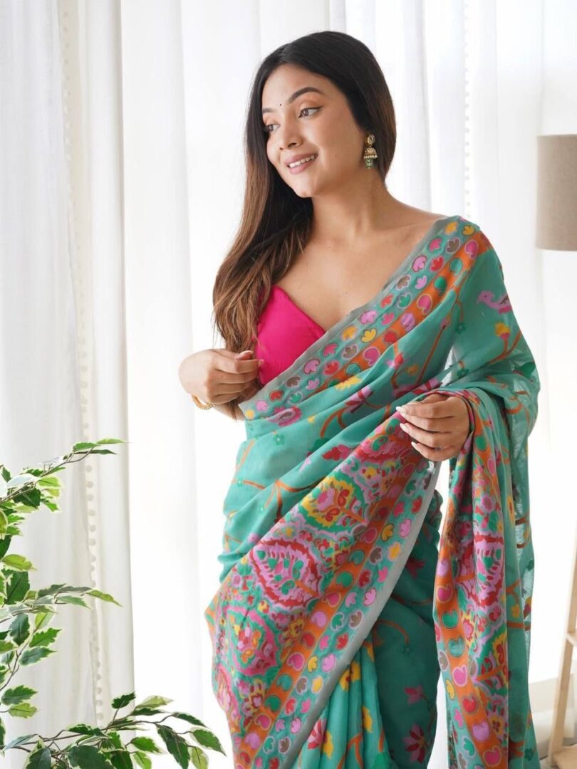 Women BANARASI SOFT SILK SAREE JAQUARD BORDER BLOUSE PIECE SAREE - Image 2