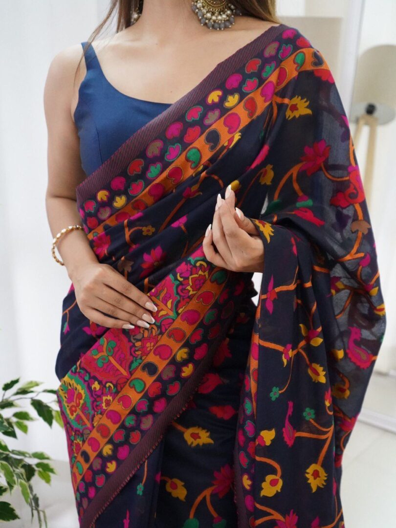 Women BANARASI SOFT SILK SAREE JAQUARD BORDER BLOUSE PIECE SAREE - Image 3