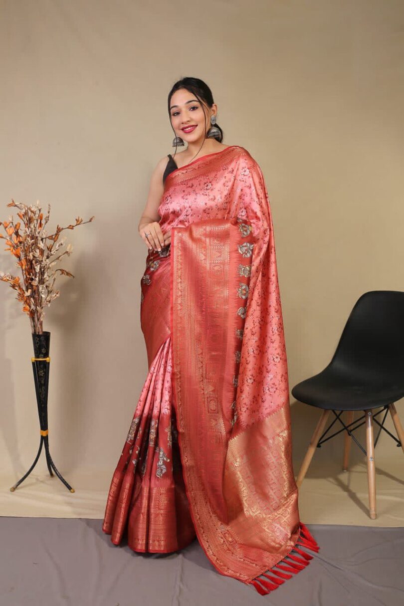 Pink Pure Silk Kanchipuram Saree - Image 2