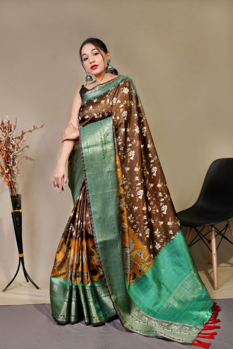 Coffee Pure Silk Kanchipuram Saree - Image 2