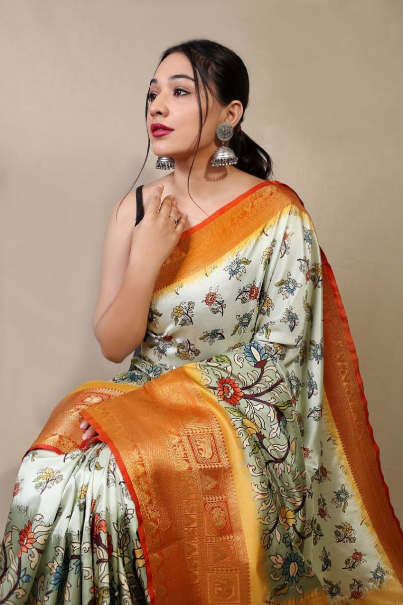 White Silk Kanchipuram Saree - Image 3