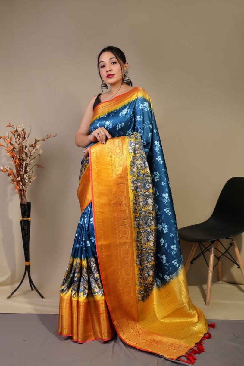 Blue Pure Silk Kanchipuram Saree - Image 2