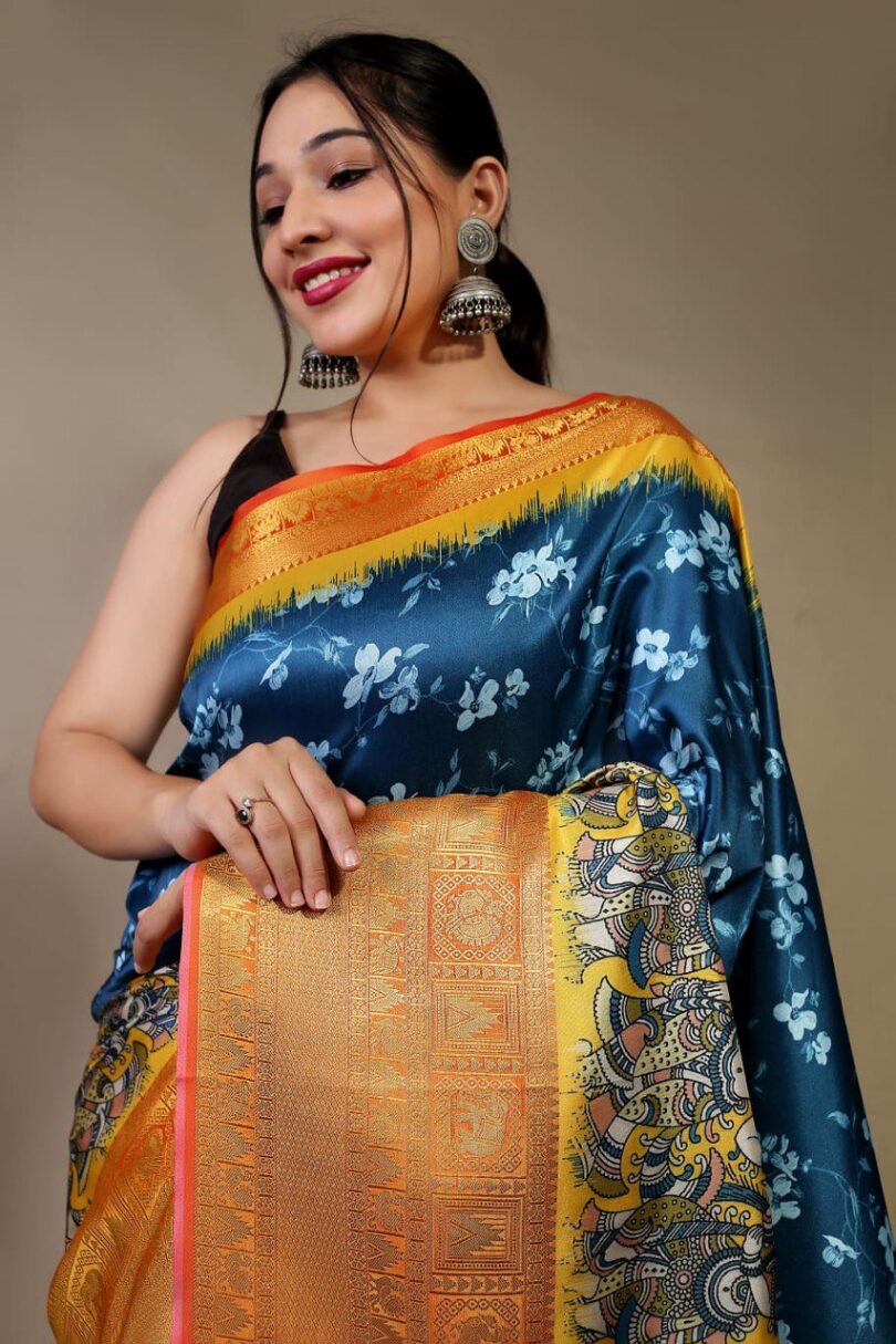 Blue Pure Silk Kanchipuram Saree - Image 3