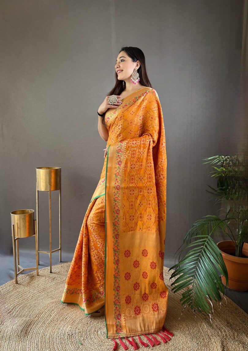 YELLO PATOLA SILK ZARI WEAVING SAREE - Image 2