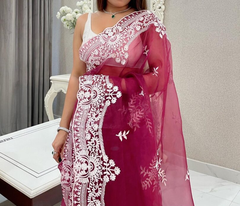 ORGANZA WITH EMBROIDERY WORK SAREE - Image 8