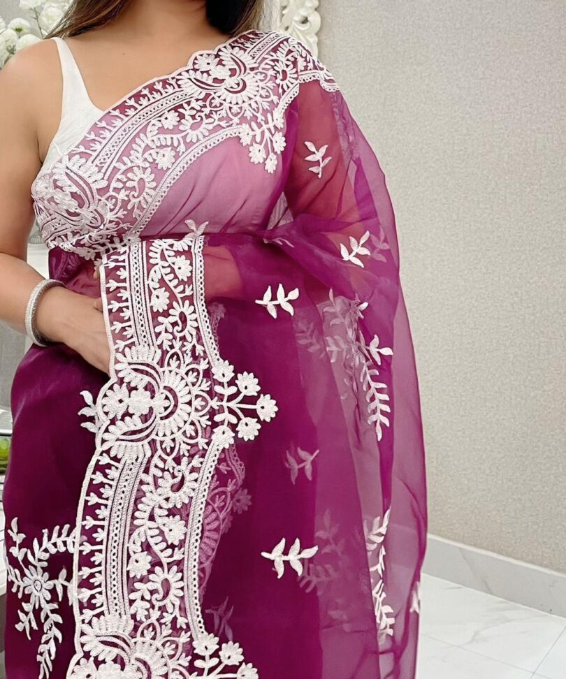 ORGANZA WITH EMBROIDERY WORK SAREE - Image 10