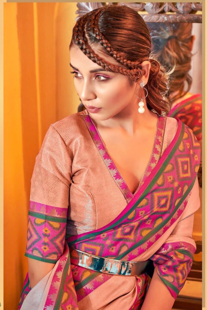 Peach Sara Kanjivaram Silk Saree - Image 2