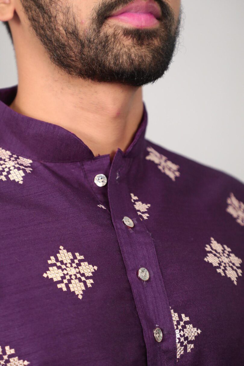 Purple Mens Traditional Kurta Pajama Set - Image 2