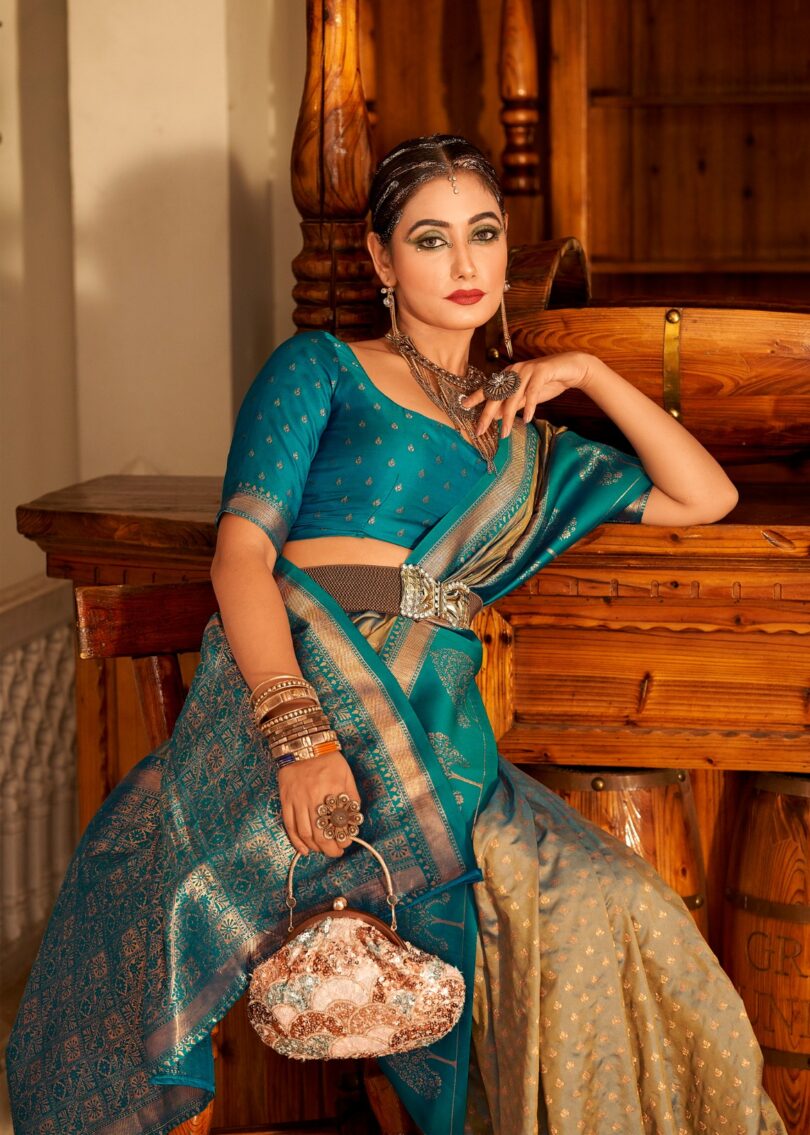 Sky Soft Banarasi Silk Saree With Blouse - Image 2