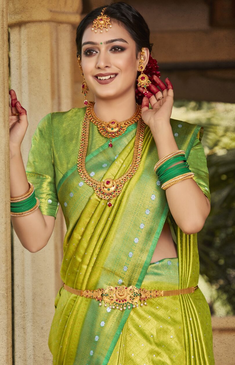 Full Green Beautiful Kanjiveram Silk Saree - Image 2