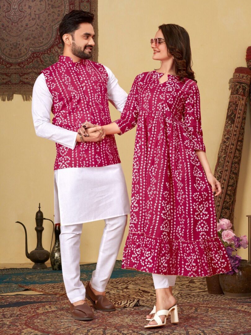 Couple Cotton Indian kurta Style Amazing festival Wear Bollywood Inspired His and Her Kurta tunic. - Image 2