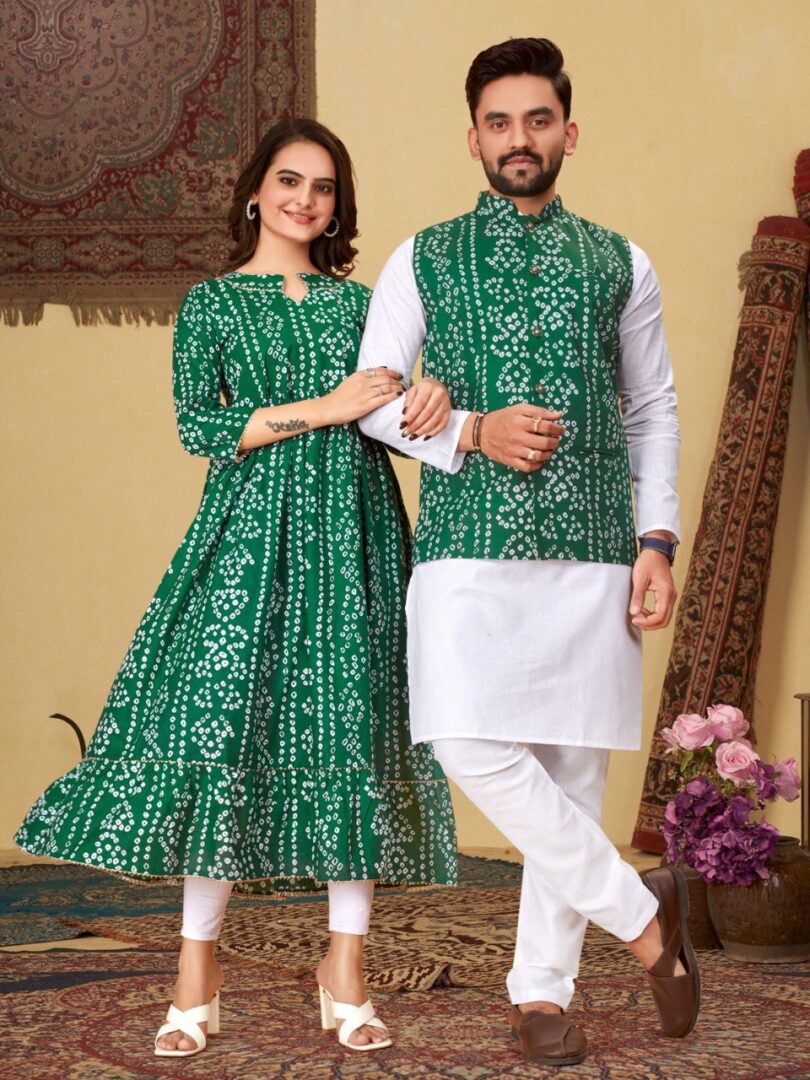 Couple Cotton Indian kurta Style Amazing festival Wear Bollywood Inspired His and Her Kurta tunic. - Image 2